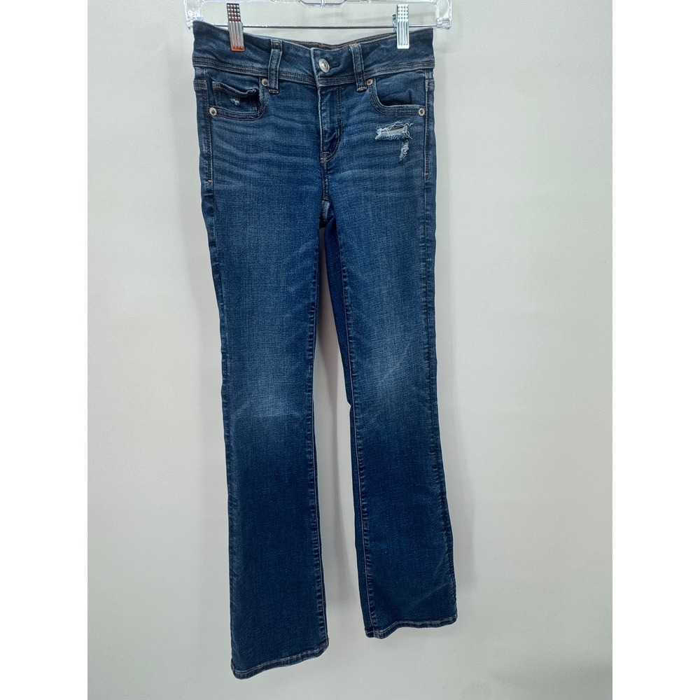 American Eagle Kick Boot Jeans Medium Wash Distressed Next Level Stretch 000 Reg